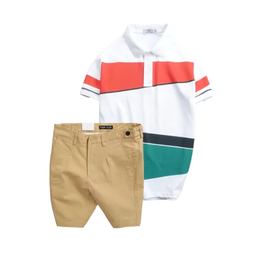 Chuyên sỉ set Bộ Nam - Áo Thun Nam Polo Cổ Bẻ Vải Thun Cá Sấu Poly Phối Kẻ Sọc Màu Và Quần Short Kaki Co Giãn Phối Nút Cao Cấp (Có Size 36)