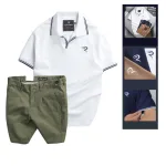 Set nam áo polo thêu chữ R và quần short kaki co giãn