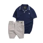 Set nam áo polo thêu chữ R và quần short kaki co giãn