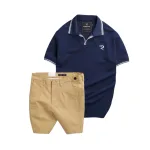 Set nam áo polo thêu chữ R và quần short kaki co giãn
