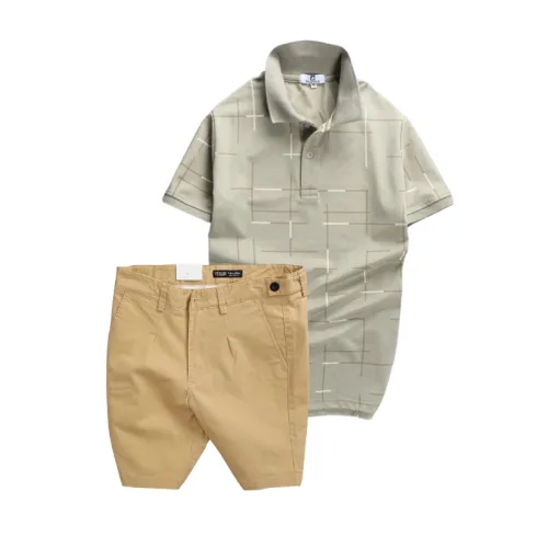 Chỗ sỉ set Bộ Nam - Áo Thun Nam Polo Phối Hoạ Tiết Kẻ Sọc Và Quần Short Kaki Co Giãn Phối Nút Cao Cấp (Có Size 36)