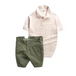 Chỗ sỉ set Bộ Nam - Áo Thun Nam Polo Phối Hoạ Tiết Kẻ Sọc Và Quần Short Kaki Co Giãn Phối Nút Cao Cấp (Có Size 36)