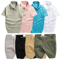 Chỗ sỉ set Bộ Nam - Áo Thun Nam Polo Phối Hoạ Tiết Kẻ Sọc Và Quần Short Kaki Co Giãn Phối Nút Cao Cấp (Có Size 36)