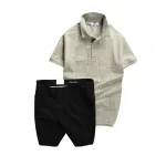 Chỗ sỉ set Bộ Nam - Áo Thun Nam Polo Phối Hoạ Tiết Kẻ Sọc Và Quần Short Kaki Co Giãn Phối Nút Cao Cấp (Có Size 36)