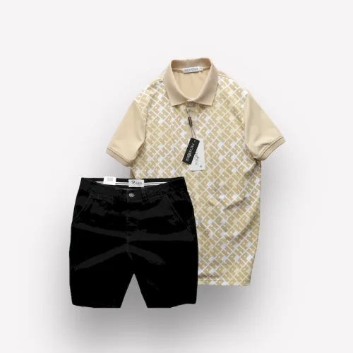 Nguồn hàng sỉ set Bộ Nam Áo Thun Polo Cổ Bẻ Pack Hourse In Chữ HP Phối Quần Short Kaki Rurumen Cao Cấp