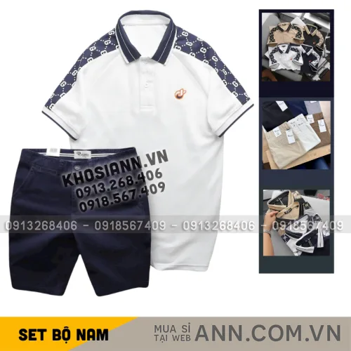 Set nam áo polo logo ngực trước, họa tiết chữ G và quần short kaki Big Size