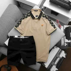 Set nam áo polo logo ngực trước, họa tiết chữ G và quần short kaki Big Size