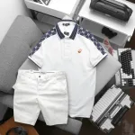 Set nam áo polo logo ngực trước, họa tiết chữ G và quần short kaki Big Size