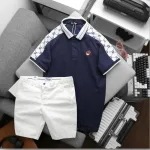 Set nam áo polo logo ngực trước, họa tiết chữ G và quần short kaki Big Size