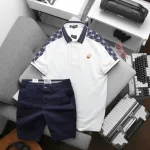 Set nam áo polo logo ngực trước, họa tiết chữ G và quần short kaki Big Size