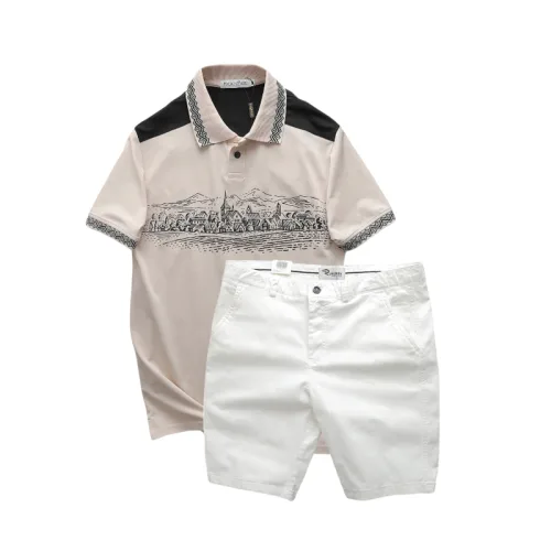 Bộ nam Pack Horse: áo thun polo họa tiết ngôi làng cổ điển, quần short kaki cao cấp (có size 3x)