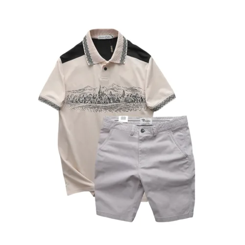 Bộ nam Pack Horse: áo thun polo họa tiết ngôi làng cổ điển, quần short kaki cao cấp (có size 3x)