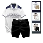 Bộ nam Pack Horse: áo thun polo họa tiết ngôi làng cổ điển, quần short kaki cao cấp (có size 3x)