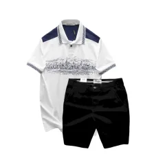 Bộ nam Pack Horse: áo thun polo họa tiết ngôi làng cổ điển, quần short kaki cao cấp (có size 3x)
