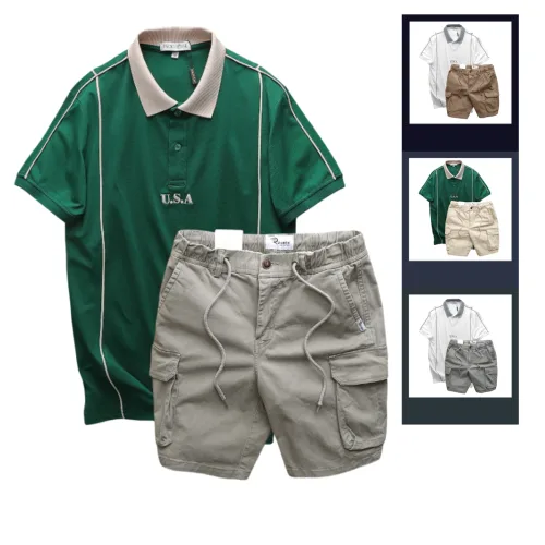 Shop sỉ set Bộ Nam Áo Thun Polo Pack Horse Thêu Nổi Chữ U.S.A + Quần Short Kaki Túi Hộp Cao Cấp