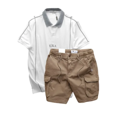 Shop sỉ set Bộ Nam Áo Thun Polo Pack Horse Thêu Nổi Chữ U.S.A + Quần Short Kaki Túi Hộp Cao Cấp