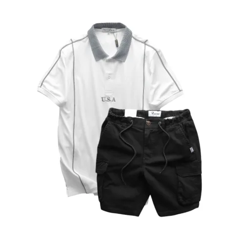 Shop sỉ set Bộ Nam Áo Thun Polo Pack Horse Thêu Nổi Chữ U.S.A + Quần Short Kaki Túi Hộp Cao Cấp