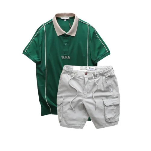 Shop sỉ set Bộ Nam Áo Thun Polo Pack Horse Thêu Nổi Chữ U.S.A + Quần Short Kaki Túi Hộp Cao Cấp