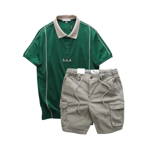 Shop sỉ set Bộ Nam Áo Thun Polo Pack Horse Thêu Nổi Chữ U.S.A + Quần Short Kaki Túi Hộp Cao Cấp