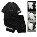 Bộ đồ nam in chữ Orgininal viền sọc gồm áo tay ngắn và quần short