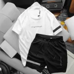 Bộ đồ nam in chữ Orgininal viền sọc gồm áo tay ngắn và quần short