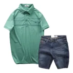 Nơi lấy sỉ set Bộ Nam Quần Short Jeans Phối Áo Thun Cotton Tay Ngắn Cổ Bẻ Có Túi