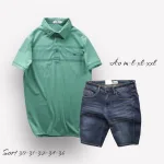 Nơi lấy sỉ set Bộ Nam Quần Short Jeans Phối Áo Thun Cotton Tay Ngắn Cổ Bẻ Có Túi