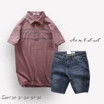 Nơi lấy sỉ set Bộ Nam Quần Short Jeans Phối Áo Thun Cotton Tay Ngắn Cổ Bẻ Có Túi