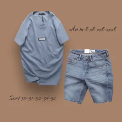 Bộ Nam Áo Thun Cổ Tròn Tag Superior Kèm Quần Short Jeans