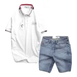Nguồn hàng sỉ set Bộ Nam Quần Short Jeans Phối Áo Thun Polo Cổ Bẻ Thêu Chữ Jasson