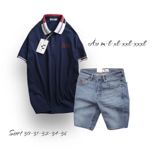 Nguồn hàng sỉ set Bộ Nam Quần Short Jeans Phối Áo Thun Polo Cổ Bẻ Thêu Chữ Jasson