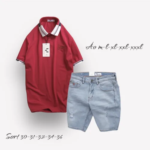 Nguồn hàng sỉ set Bộ Nam Quần Short Jeans Phối Áo Thun Polo Cổ Bẻ Thêu Chữ Jasson