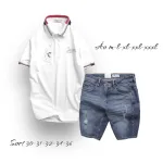 Nguồn hàng sỉ set Bộ Nam Quần Short Jeans Phối Áo Thun Polo Cổ Bẻ Thêu Chữ Jasson