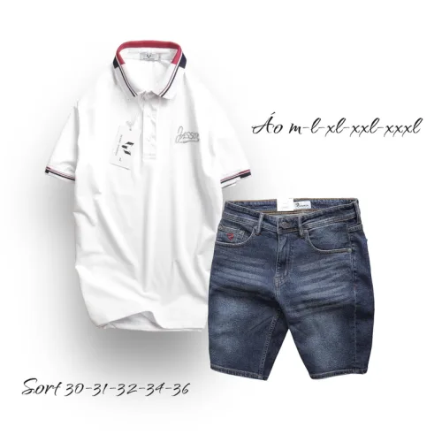 Nguồn hàng sỉ set Bộ Nam Quần Short Jeans Phối Áo Thun Polo Cổ Bẻ Thêu Chữ Jasson