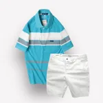 Bộ nam trung niên Melan cao cấp gồm áo thun sọc và quần short kaki