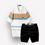 Bộ nam trung niên Melan cao cấp gồm áo thun sọc và quần short kaki