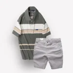 Bộ nam trung niên Melan cao cấp gồm áo thun sọc và quần short kaki