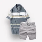 Bộ nam trung niên Melan cao cấp gồm áo thun sọc và quần short kaki