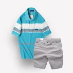 Bộ nam trung niên Melan cao cấp gồm áo thun sọc và quần short kaki