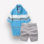 Bộ nam trung niên Melan cao cấp gồm áo thun sọc và quần short kaki