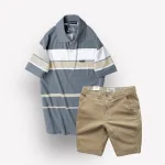 Bộ nam trung niên Melan cao cấp gồm áo thun sọc và quần short kaki