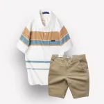 Bộ nam trung niên Melan cao cấp gồm áo thun sọc và quần short kaki