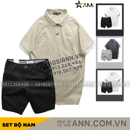 Nơi lấy sỉ set Bộ Nam Quần Short Kaki Hoạ Tiết Phối Áo Thun Polo Cổ Bẻ Thêu Logo Rubik