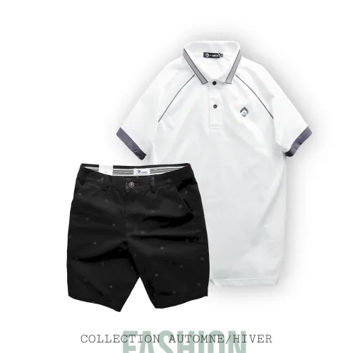 Nơi lấy sỉ set Bộ Nam Quần Short Kaki Hoạ Tiết Phối Áo Thun Polo Cổ Bẻ Thêu Logo Rubik