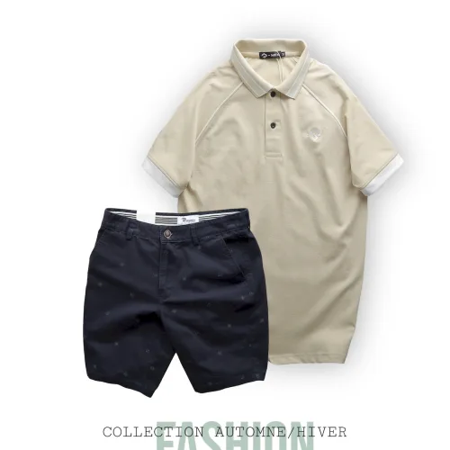 Nơi lấy sỉ set Bộ Nam Quần Short Kaki Hoạ Tiết Phối Áo Thun Polo Cổ Bẻ Thêu Logo Rubik