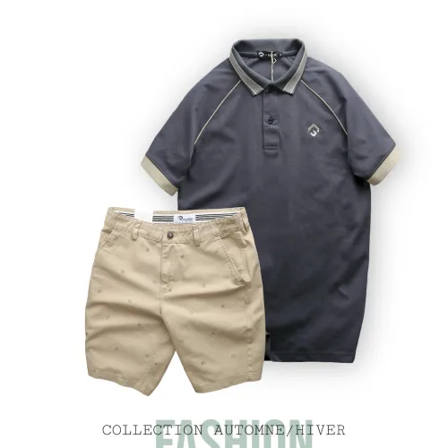 Nơi lấy sỉ set Bộ Nam Quần Short Kaki Hoạ Tiết Phối Áo Thun Polo Cổ Bẻ Thêu Logo Rubik
