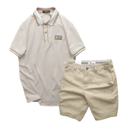 Bộ nam áo thun polo cổ bẻ logo chữ Rears phối quần short kaki in họa tiết
