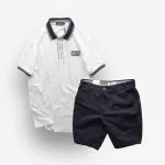 Bộ nam áo thun polo cổ bẻ logo chữ Rears phối quần short kaki in họa tiết