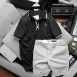 Nơi lấy sỉ set Bộ Nam Quần Short Kaki Lưng Thun Phối Áo Thun Pack Horse Polo Cổ Bẻ In Logo Chữ Prefect