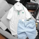 Nơi lấy sỉ set Bộ Nam Quần Short Kaki Lưng Thun Phối Áo Thun Pack Horse Polo Cổ Bẻ In Logo Chữ Prefect
